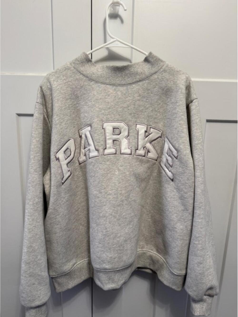 PARKE Varsity mock neck sweatshirt embroidered  size L/XL NWOT
